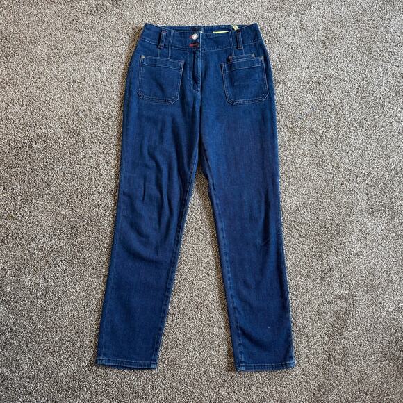 Maeve by Anthropologie Jeans Sz 28 Junie Slim High Rise Dark Wash Patch Pockets - Picture 1 of 7